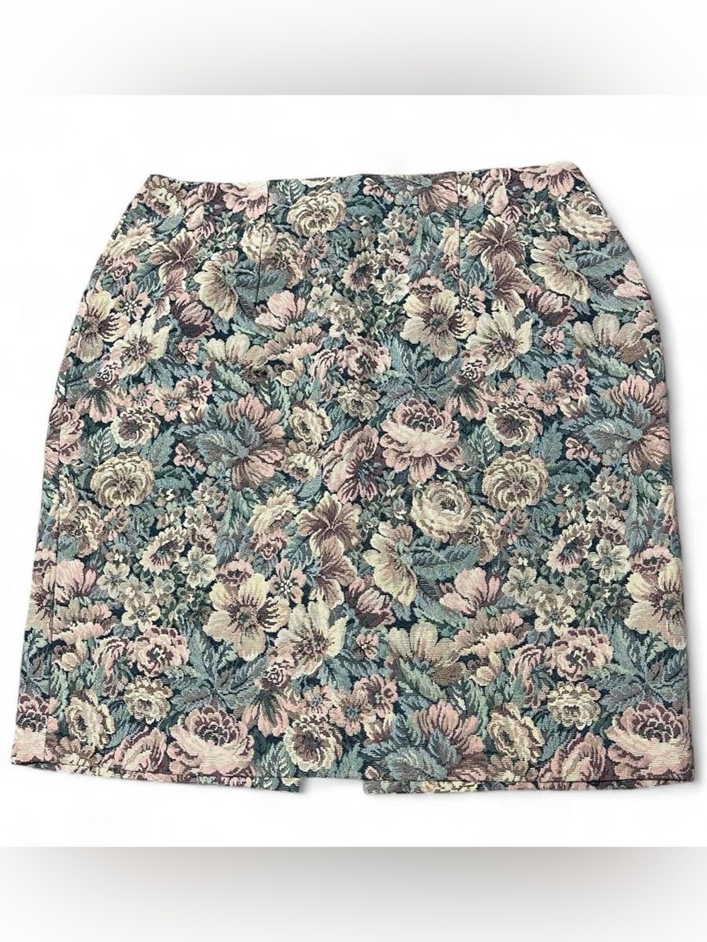 Vintage 90s Floral Tapestry Pencil Skirt Made In USA Size 14 Zip Up w/ Slit